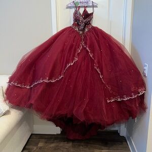 $800 Pickup Red Corset Ballgown Prom Dress Quinceñera Style Plus 2 Hoop Skirts